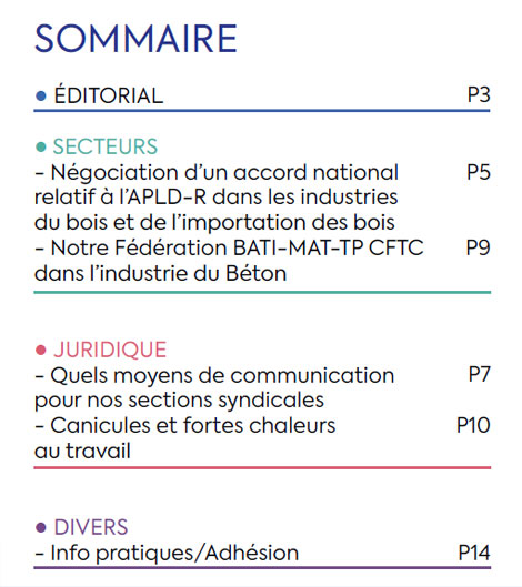 Sommaire du Magazine ECHO 102 - BATI-MAT-TP CFTC