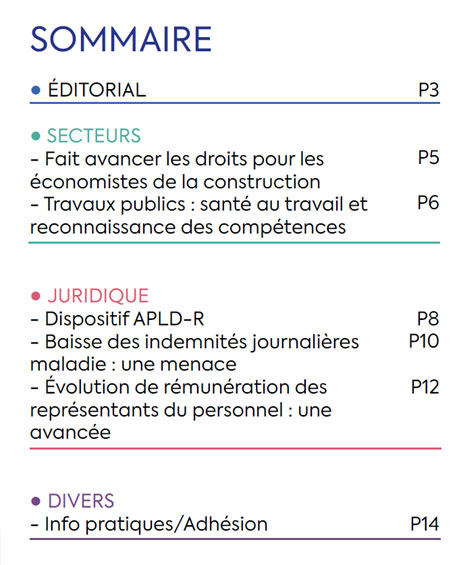 Sommaire du Magazine ECHO 101 - BATI-MAT-TP CFTC