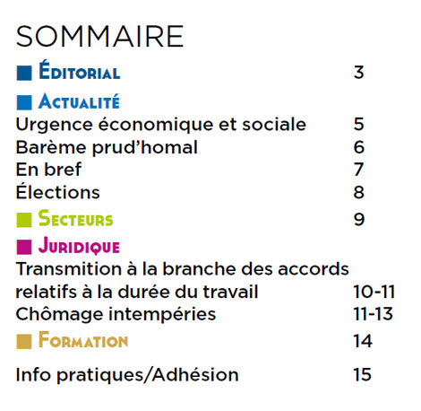 Sommaire du Magazine ECHO 71 - BATI-MAT-TP CFTC