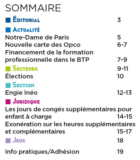 Sommaire du Magazine ECHO 73 - BATI-MAT-TP CFTC