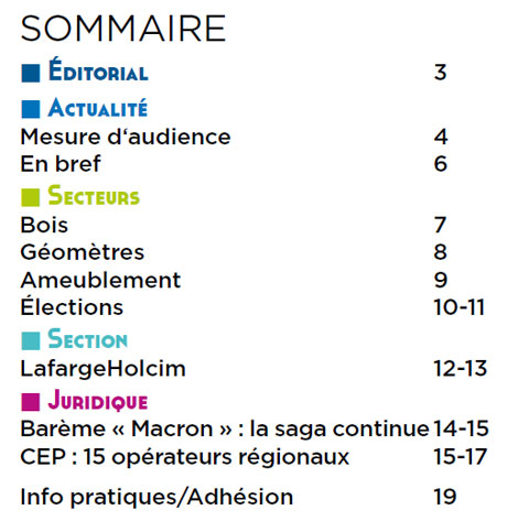 Sommaire du Magazine ECHO 76 - BATI-MAT-TP CFTC