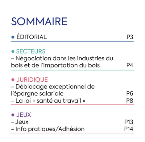 Sommaire du Magazine ECHO 88 - BATI-MAT-TP CFTC