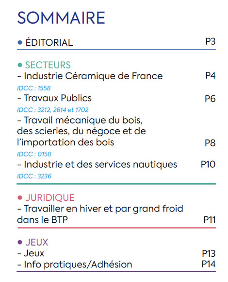 Sommaire du Magazine ECHO 89 - BATI-MAT-TP CFTC