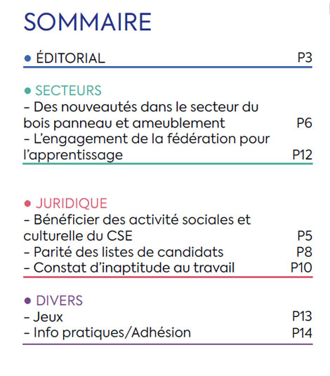 Sommaire du Magazine ECHO 97 - BATI-MAT-TP CFTC