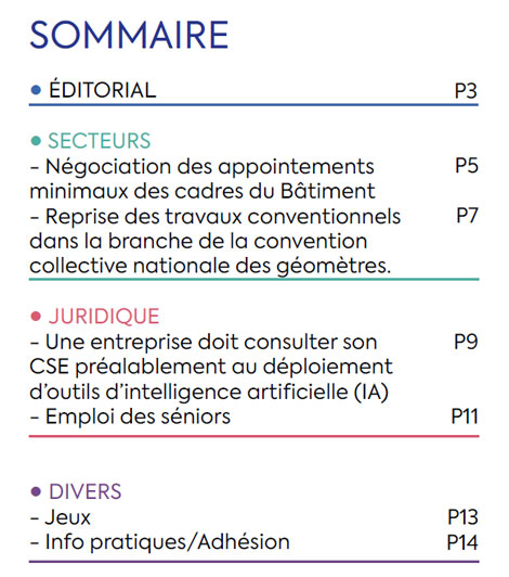 Sommaire du Magazine ECHO 105 - BATI-MAT-TP CFTC