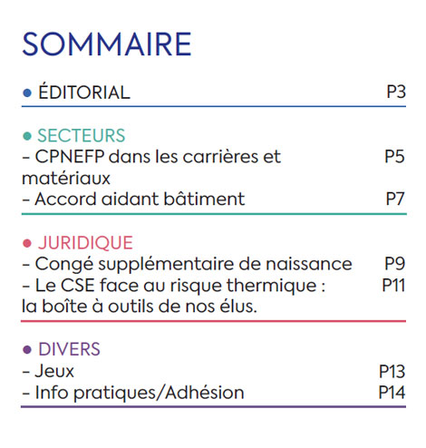 Sommaire du Magazine ECHO 108 - BATI-MAT-TP CFTC